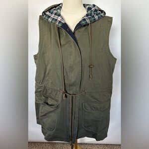 NEW w/Tags Skies Are Blue Hooded Utility Vest Military Green w/Blue Plaid 2X